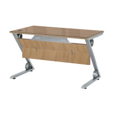 라이트월넛 Z철재다리 책상[투명유리]