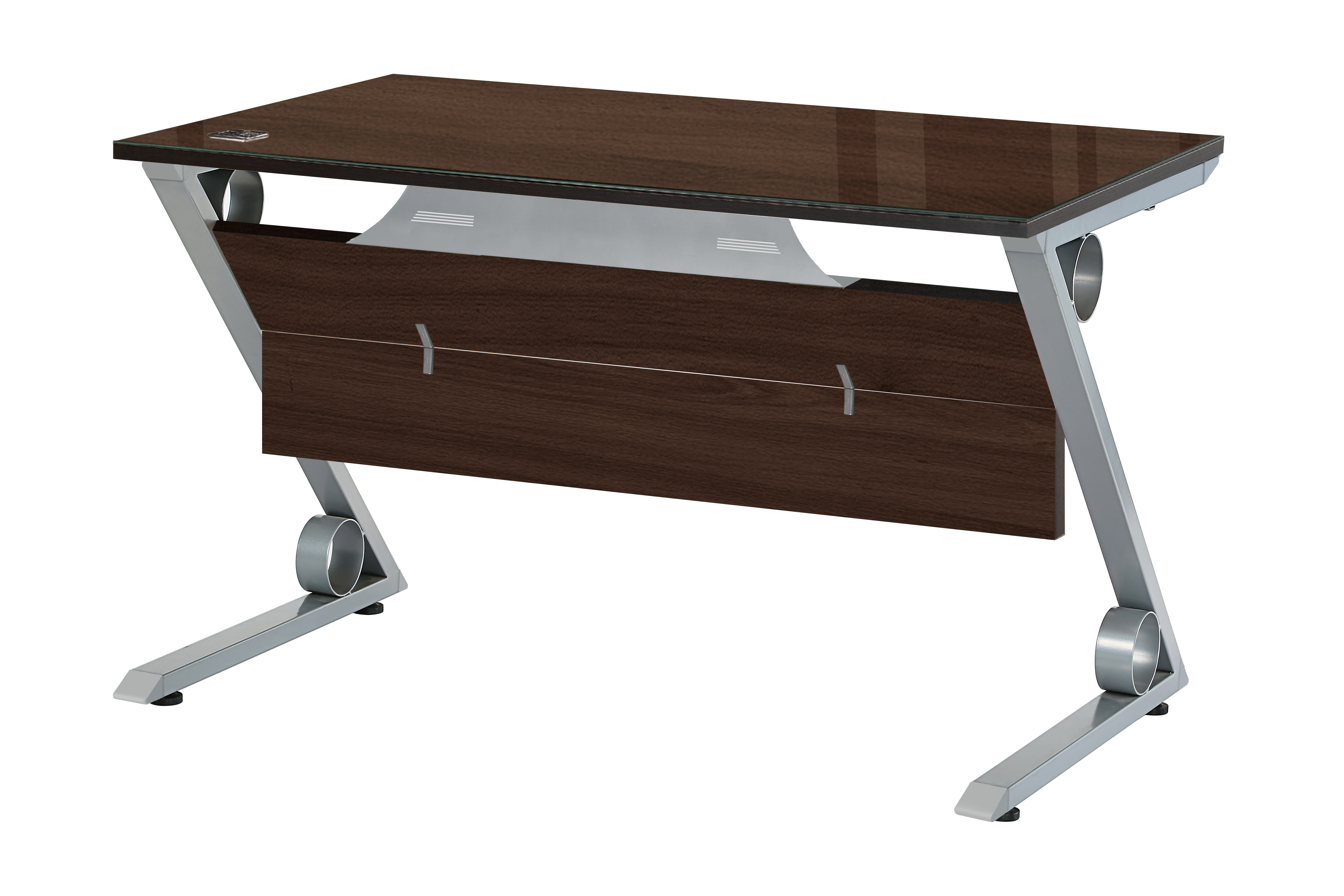 월넛 Z철재다리 책상[투명유리]