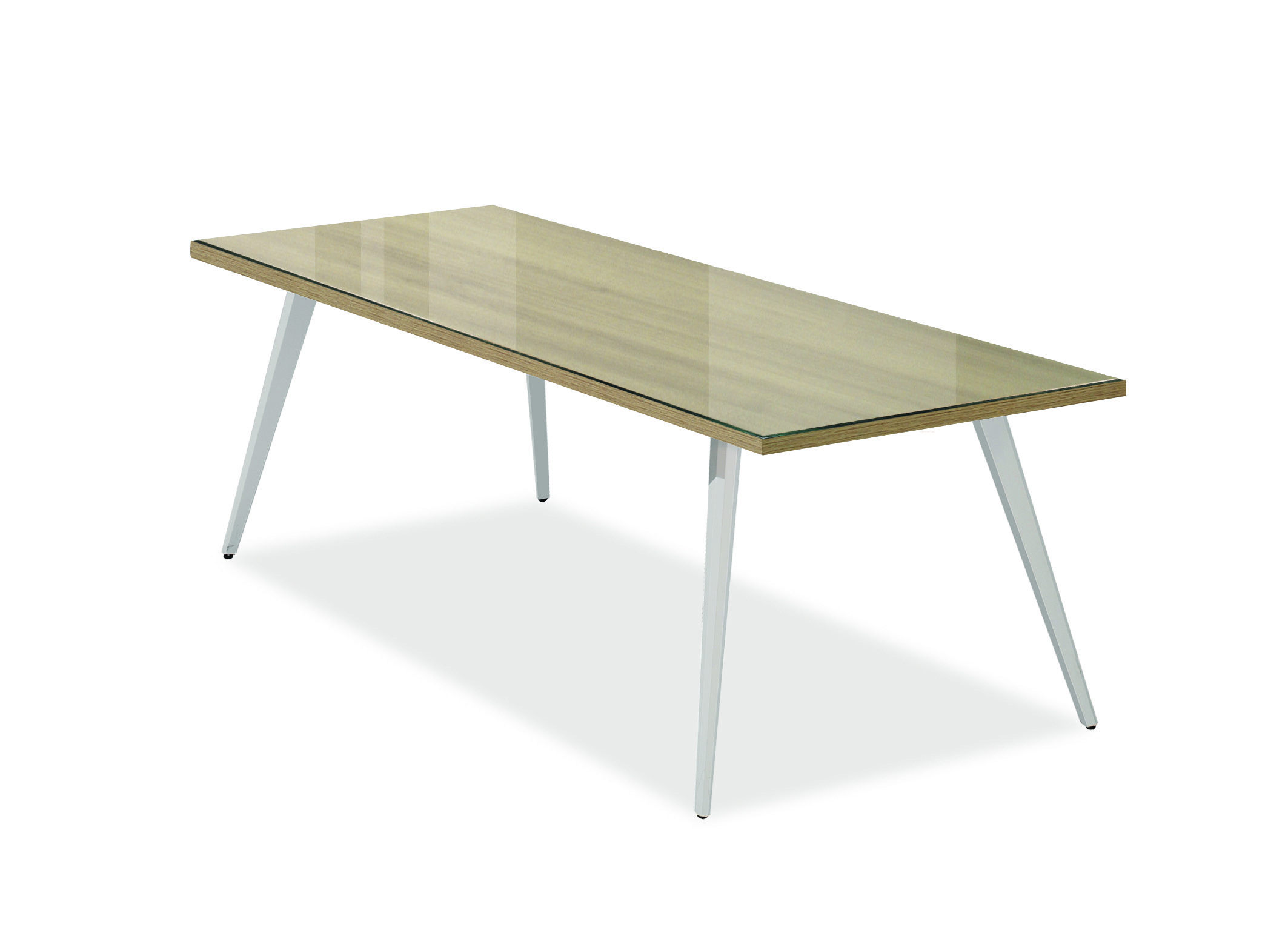 카펠라 라이트 월넛 회의테이블(백색다리/투명유리)