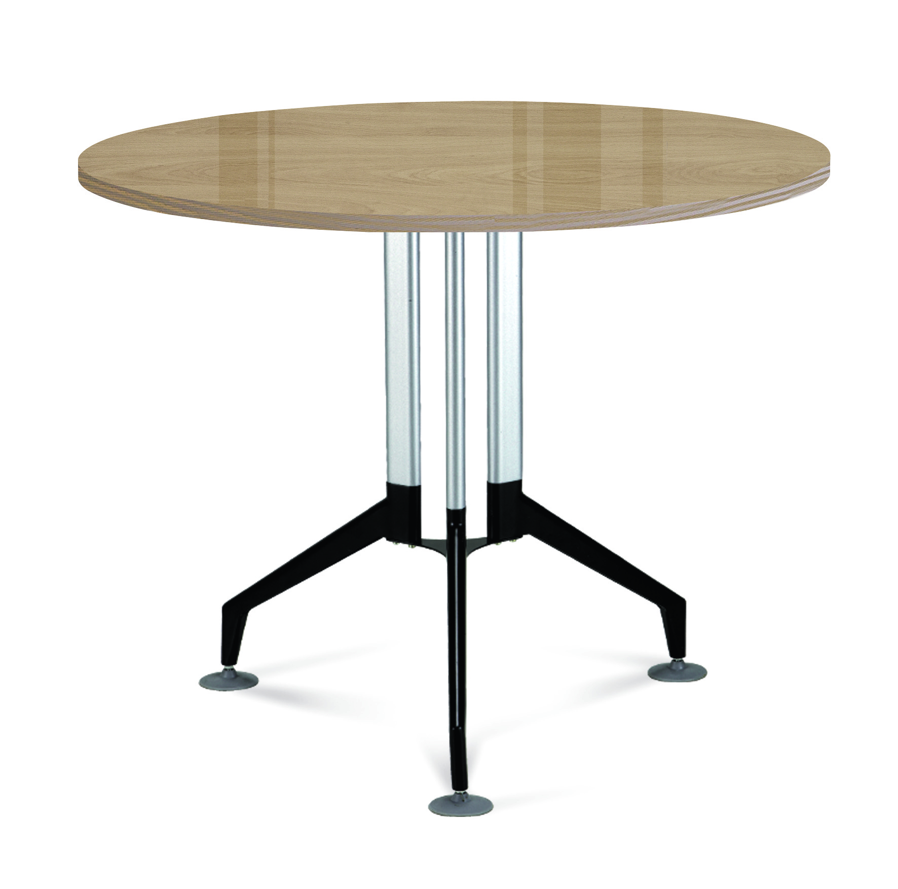 라이트 월넛 삼각다리 원형테이블 [투명유리]