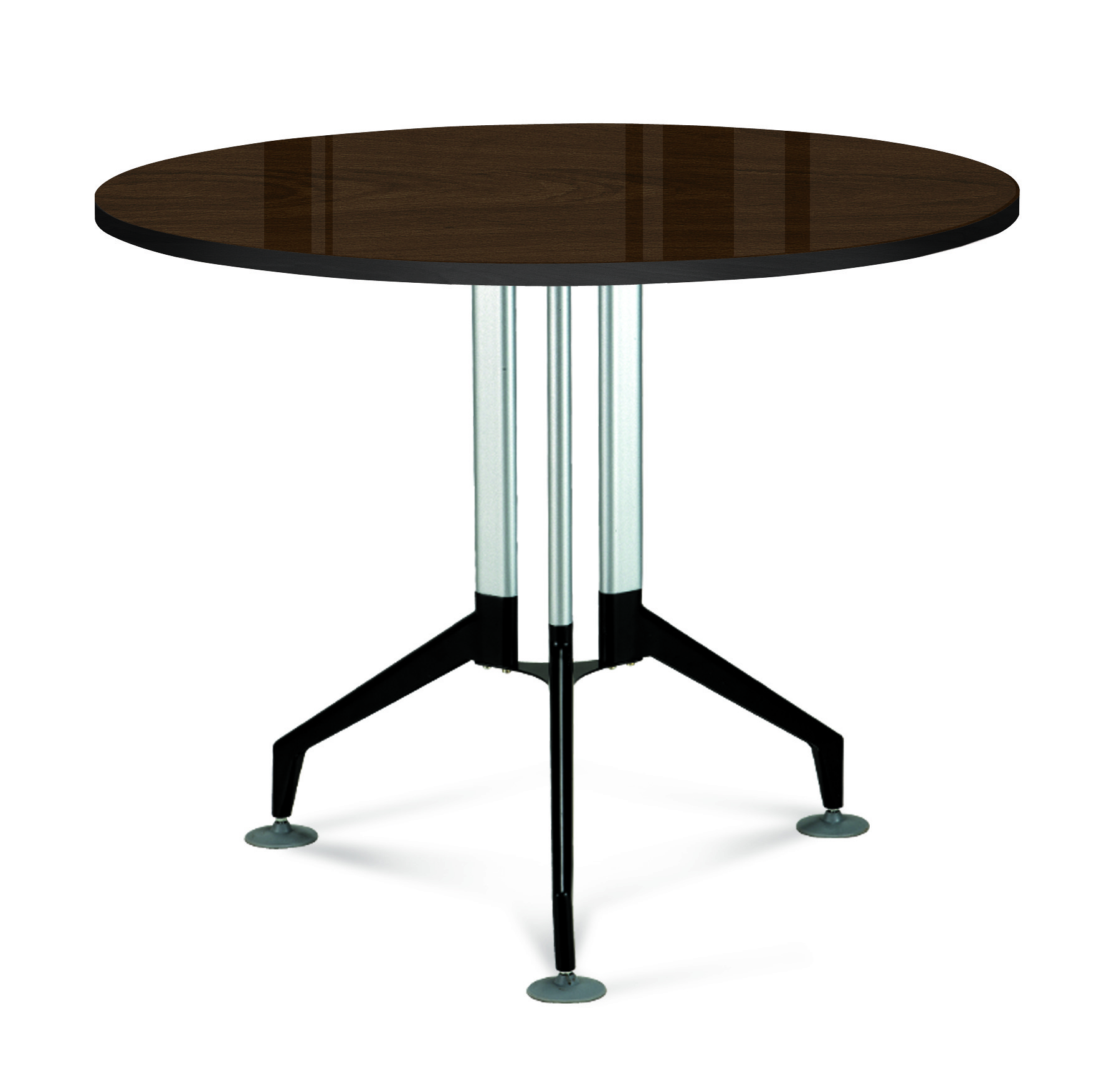 월넛 삼각다리 원형테이블 [갈색유리]