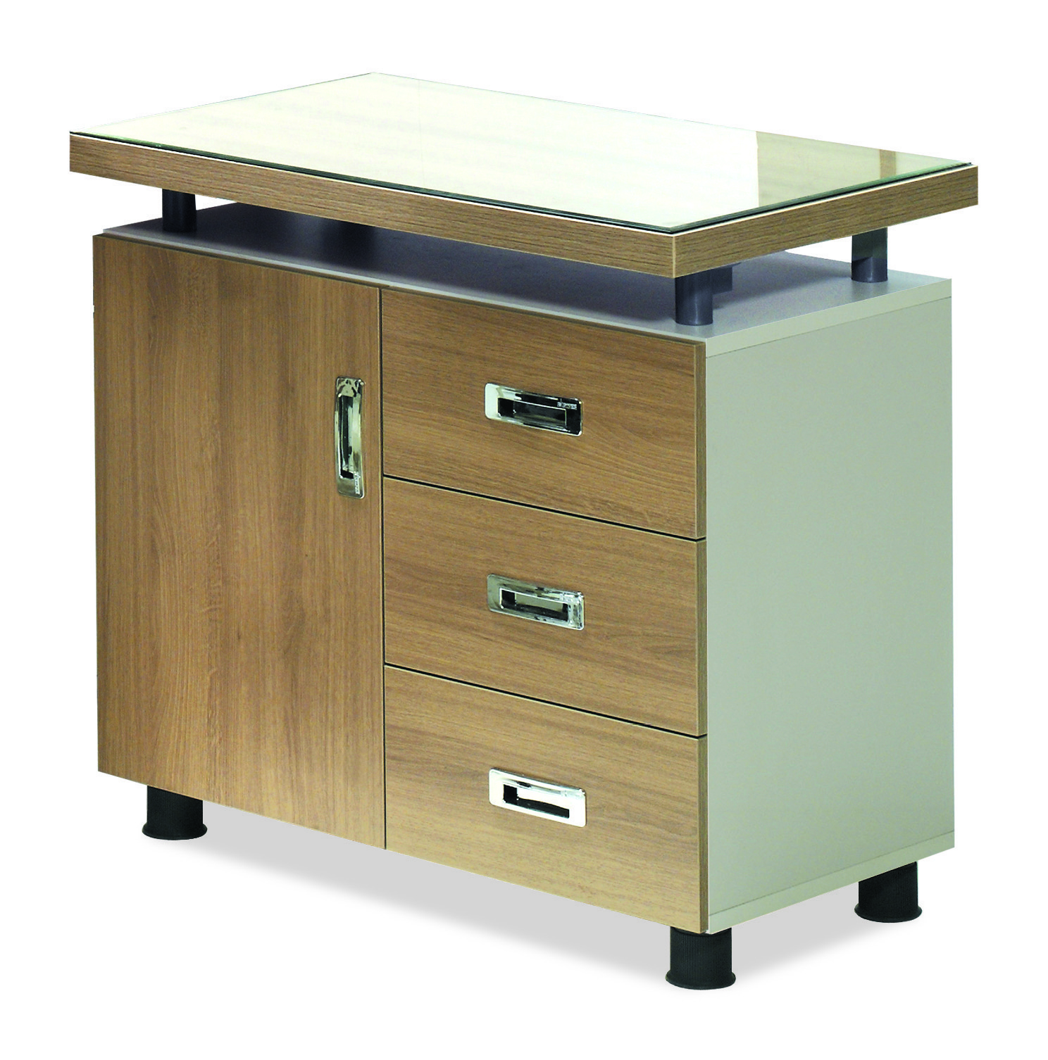 몽블랑 라이트월넛 사이드서랍장[투명유리]