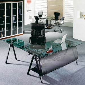 GSD-610 연그린 유리 책상 기본형 (블랙하부)
