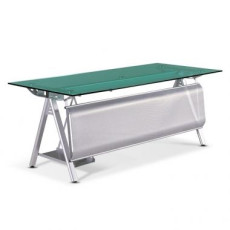 GSD-610 연그린 유리 책상 기본형 (실버하부)