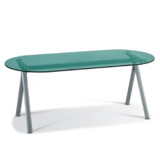 GST-601 연그린 유리 회의용탁자 (타원,실버하부)