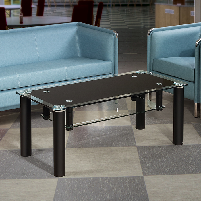 블랙 강화유리 소파 탁자(선반형)