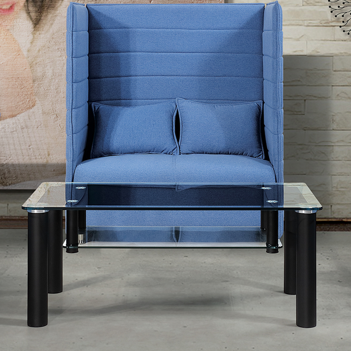 블랙 강화유리 소파 탁자(선반형)