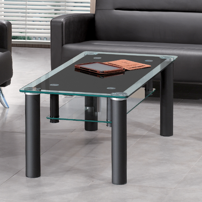 블랙 강화유리 소파 탁자(선반형)