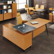 마이스터 티크 투톤 책상(커브형)