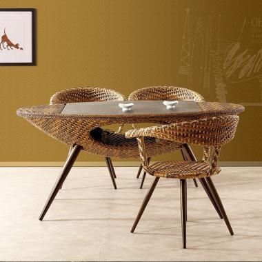 HFT-4724 욜로 라탄 강화유리 타원테이블