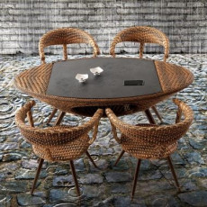 HFT-4724 욜로 라탄 강화유리 타원테이블