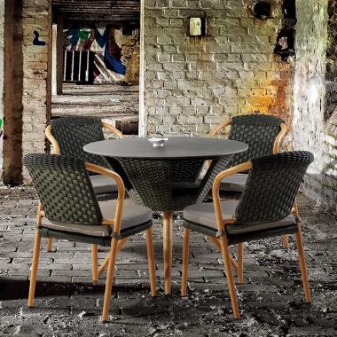 HFT-4853 욜로 라탄 강화유리 원형테이블