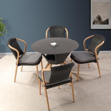 HFT-4853 욜로 라탄 강화유리 원형테이블