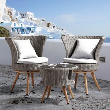 HFT-4886 스위블 라탄 강화유리 원형테이블