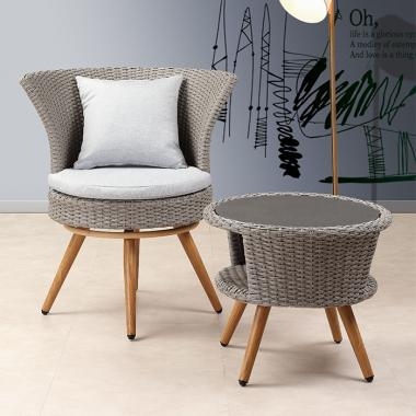 HFT-4886 스위블 라탄 강화유리 원형테이블