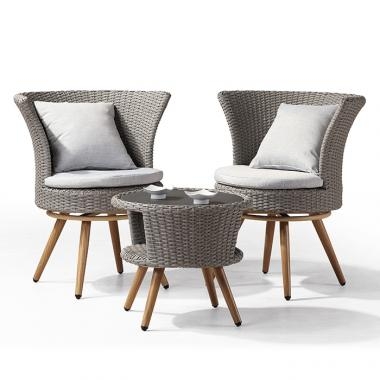 HFT-4886 스위블 라탄 강화유리 원형테이블