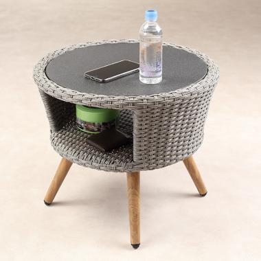 HFT-4886 스위블 라탄 강화유리 원형테이블