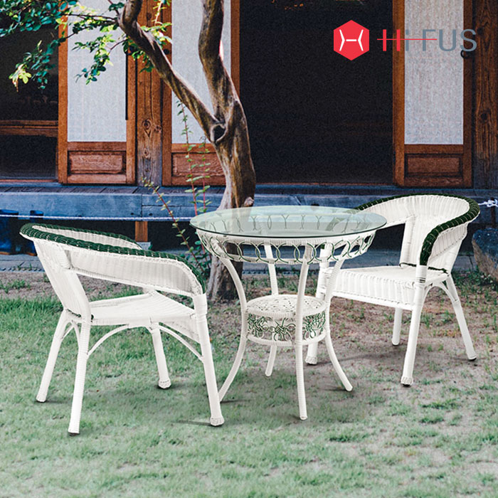 HFT-5732 라쿤 화이트 라탄 원형테이블