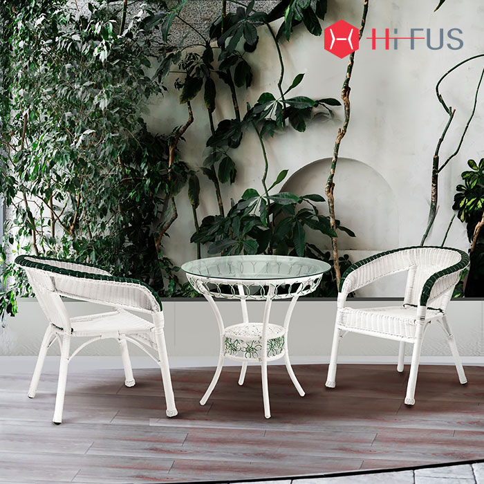 HFT-5732 라쿤 화이트 라탄 원형테이블