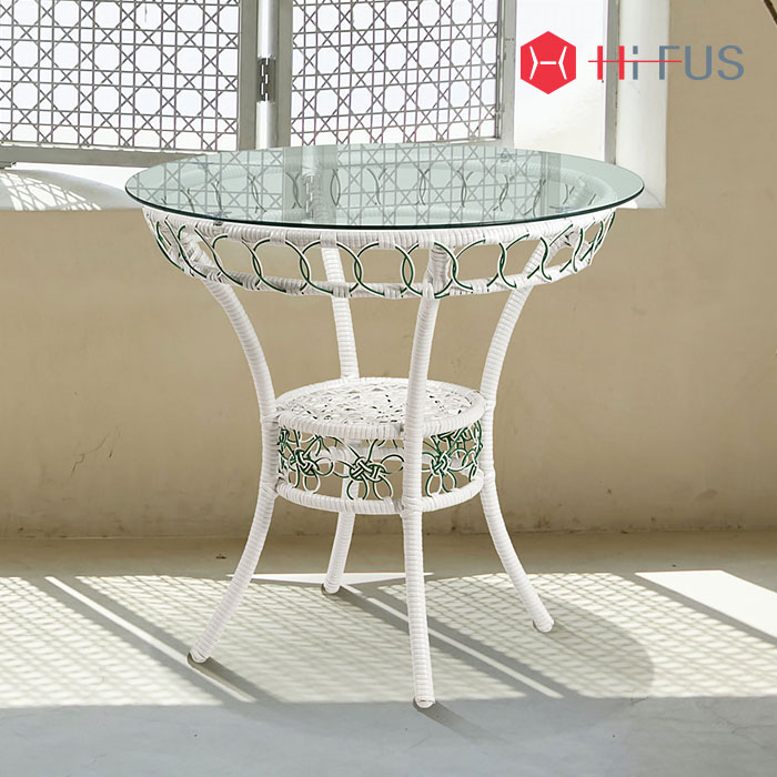 HFT-5732 라쿤 화이트 라탄 원형테이블