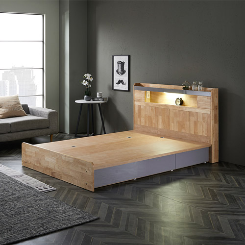 2157-3 원목 LED서랍 침대 (그레이투톤)