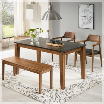 595-1 R크라운 천연 화산석 벤치 식탁 세트 (2인/4인/6인)