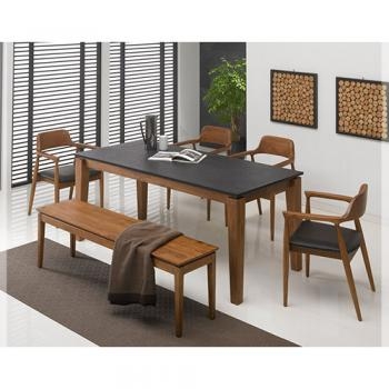 595-1 R크라운 천연 화산석 벤치 식탁 세트 (2인/4인/6인)