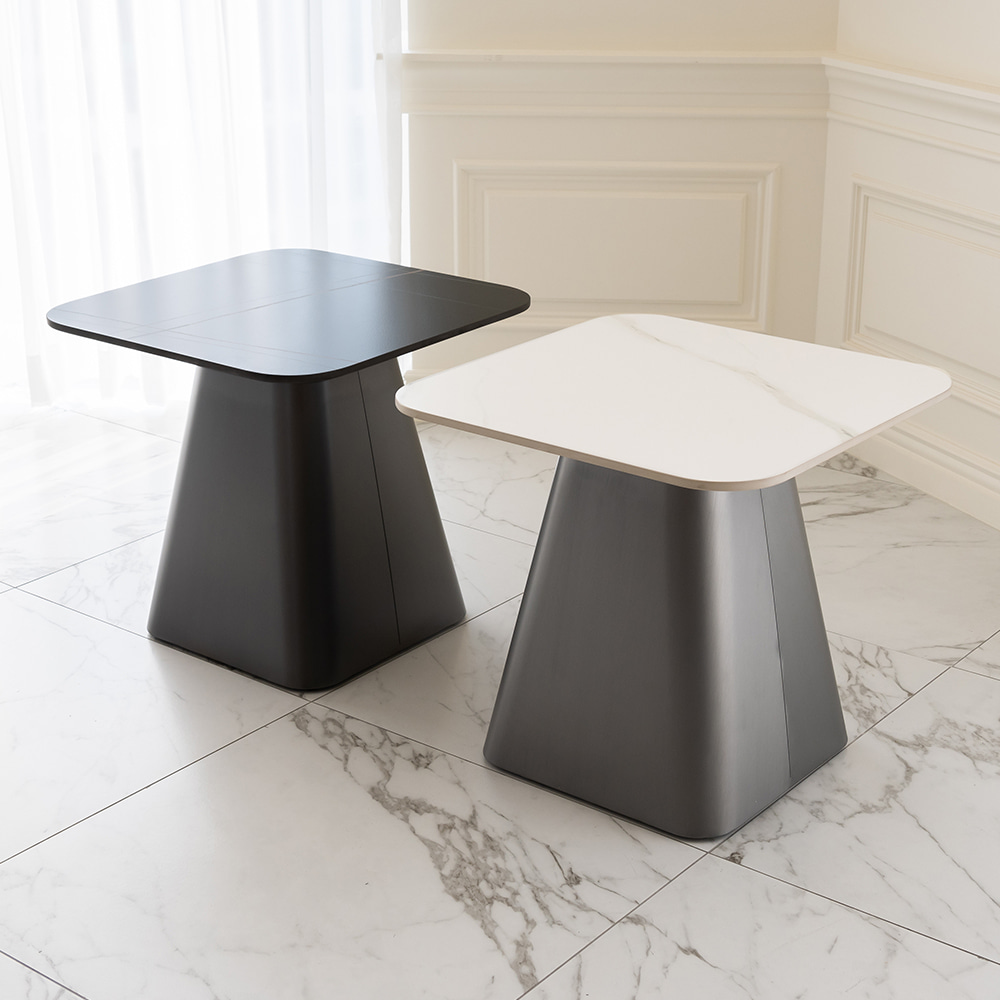 클리프 사이드 테이블. Cliff side table (화이트세라믹 / 헤어라인  밤색)