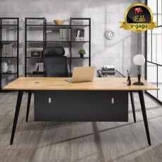 플렉스 원목 중역용책상(가림판포함/고무나무집성목)