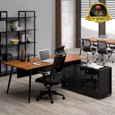 플렉스 원목 중역용책상(가림판포함/멀바우집성목)