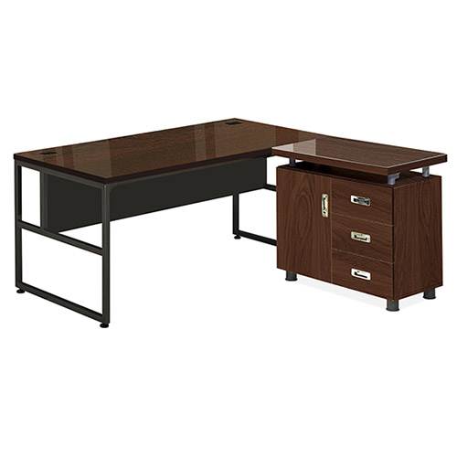 테라 월넛 팀장용책상 (갈색유리/가림판포함)