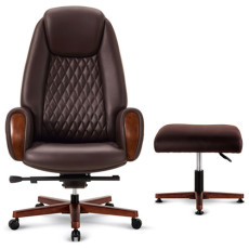 브라운 가죽 중역용의자 (스툴포함)